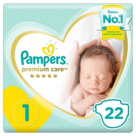 PAMPERS PREMIUM CARE DIAPERS, SIZE 1, NEWBORN, 2-5 KG, CARRY PACK, 22 COUNT