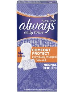 DAILY LINERS COMFORT PROTECT NORMAL INDIVIDUALY WRAPED 20COUNT