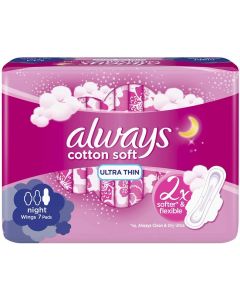 ALWAYS ULTRA COTTON SOFT NIGHT SANITARY PADS, 7 COUNT