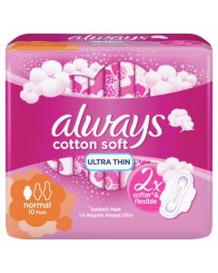 ALWAYS ULTRA COTTON SOFT NORMAL SANITARY PADS, 10 COUNT