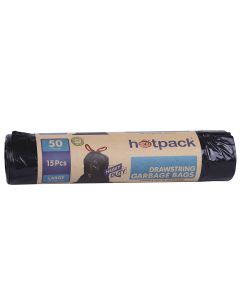 Hotpack Drawstring Garbage Bag Roll heavy duty  75x103 cm -15 Pcs-50Gallon