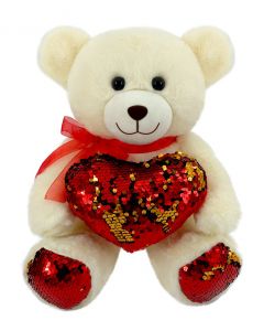 Party Magic Bear with Sequins Heart Cream 31cm