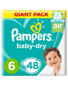 PAMPERS BABY-DRY DIAPERS, SIZE 6, EXTRA LARGE, 13+KG, GIANT PACK, 48 COUNT