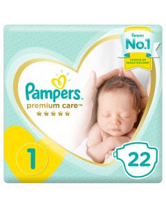 Pampers Premium Care Diapers, Size 1, Newborn, 2-5 kg, Carry Pack, 22 count