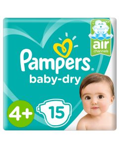 Pampers Baby-Dry Diapers,Size 4+, Maxi+,10-15kg,Carry Pack,15 count