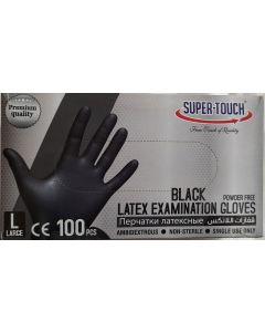 SUPER TOUCH- BLACK LATEX GLOVES POWDER FREE(L) 10X100PC