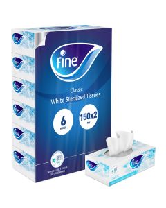 Fine, Facial Tissues, Classic, 150x2 Ply White Tissues, pack of 6 boxes, 900 tissues