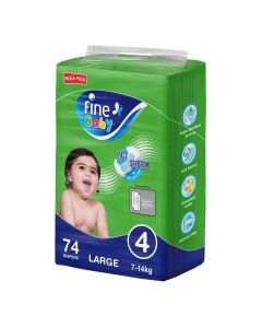 Fine Baby Diapers, Size 4, Large 7 to 14kg, Mega Pack of 74 diapers