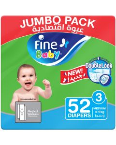 Fine Baby Diapers, Size 3, Medium 4–9kg, Jumbo Pack of 52 diapers