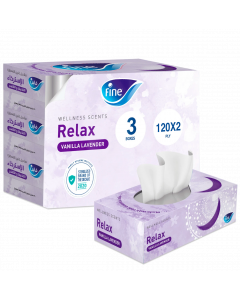 Fine, Facial Tissues, Wellness Scents Relax, Vanilla Lavender, 120X2 Ply White Tissues, Pack of 3