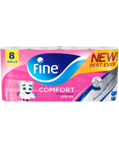 FINE TOILET TISSUE COMFORT 180 SHEETS 2 PLIES 8 ROLLS