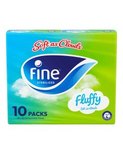 Fine Fluffy, Facial Tissues 200X2 Ply White Tissues, pack of 10 boxes, 2000 tissues