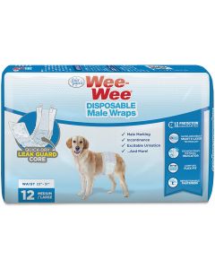 Wee-Wee Disposable Male Dog Wraps, 12 Pack Medium/Large