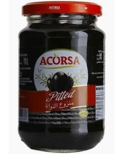 ACORSA BLACK PITTED OLIVES 350GM