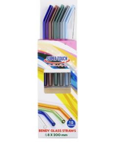 SUPER TOUCH BENDY GLASS STRAWS MIX COLOR 8X200MM