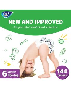 FINE BABY DIAPER SIZE 6, 16+ KG JUNIOR 144 DIAPERS
