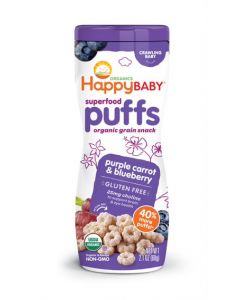 HAPPY BABY ORGANIC PURPLE CARROT & BLUEBERRY, FORTIFIED BABY SNACKS  60GM