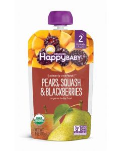 HAPPY BABY ORGANIC STAGE 2 BABY FOOD, PEARS, SQUASH & BLACKBERRIES 113GM