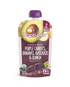 HAPPY BABY ORGANIC STAGE 2 BABY FOOD PURPLE CARROTS, BANANAS, AVOCADOS & QUINOA, 113GM