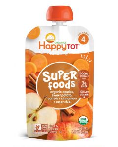 HAPPY TOT ORGANIC STAGE 4 APPLES, CARROTS & CINNAMON NON-GMO, GLUTEN FREE 120GM