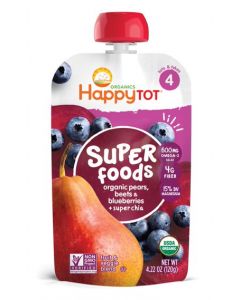 HAPPY TOT ORGANIC STAGE 4 PEARS BLUEBERRIES & BEETS + SUPER CHIA, 120 GM