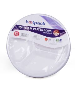 Hotpack-round foam plate 10”-3comp- 25pcs